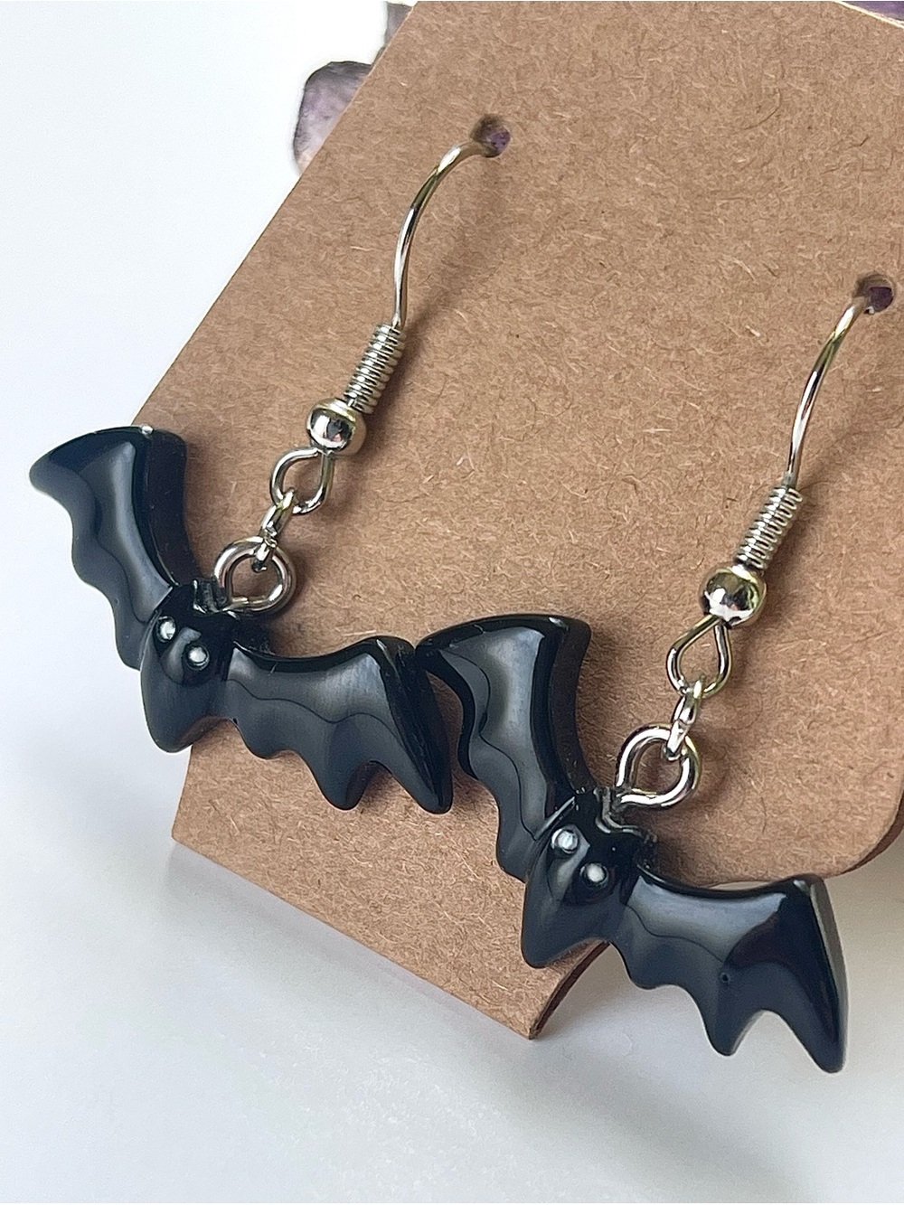 Black Bat Dangle Earrings - Cute Gothic Bat Jewelry